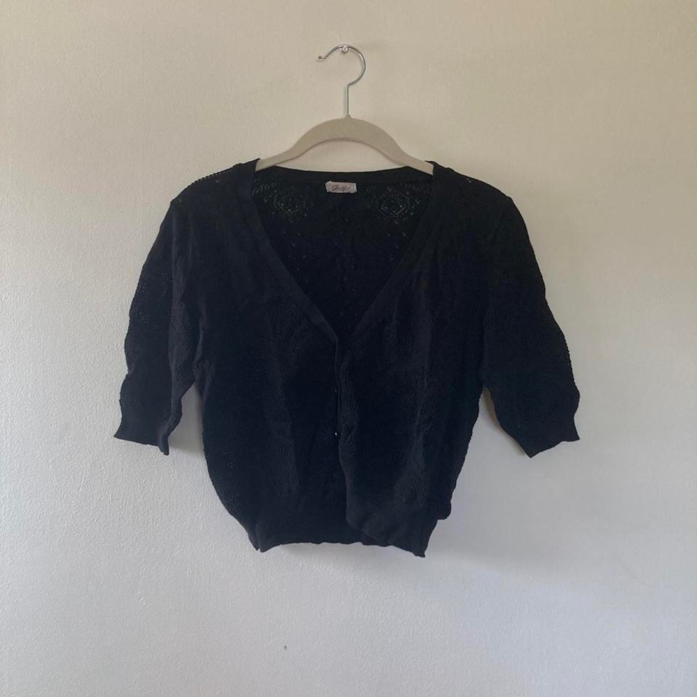 vintage black pointelle cardigan